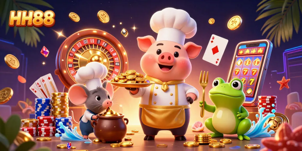 Experience the thrill of HH88 with unique games, gold coins, and festive casino elements.