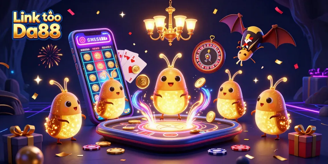 Link vào Da88 enhances gameplay with cartoon glowworms lighting up a vibrant cave casino.