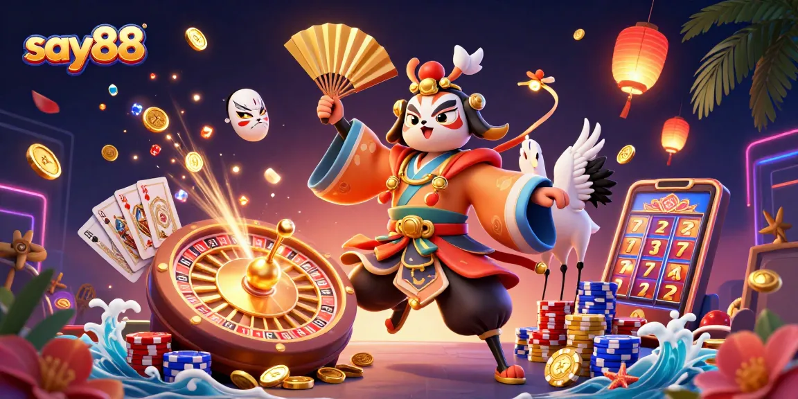 Play exciting games at say88 featuring lavish characters and dynamic casino elements in a rich 3D scene.