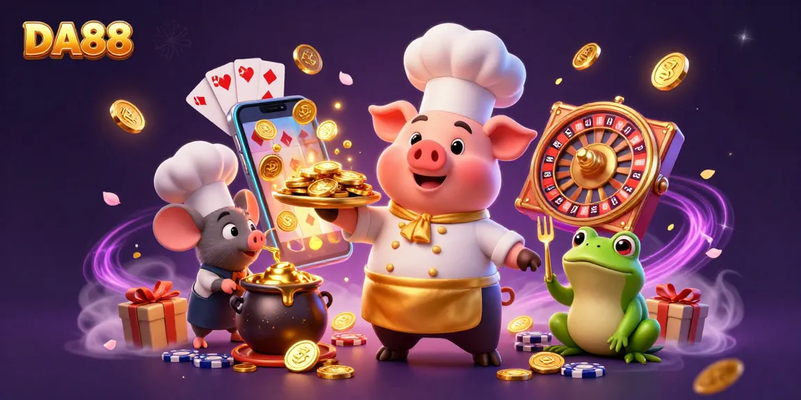 DA88 engaging players with gold coins and dynamic slot game elements in a vibrant casino scene.