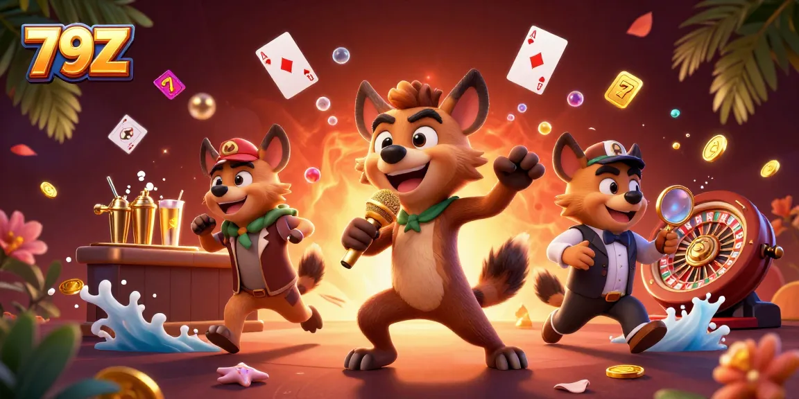 Join the fun at 79Z, where hyenas entertain with comedy while showcasing exciting poker and slot games.
