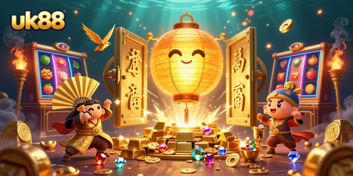 Experience the thrill of uk88 with vibrant slots and lucky symbols illuminating a dynamic casino scene.