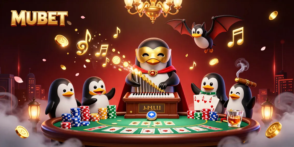 Engage with MUBET's exhilarating casino thrills amidst 3D characters, poker props, and vibrant atmosphere.
