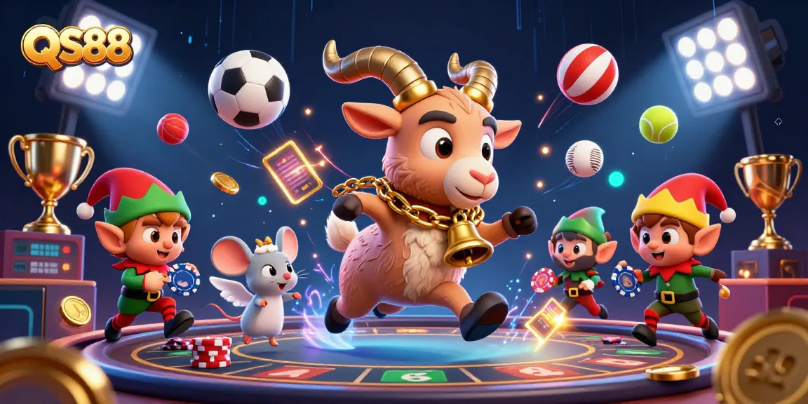 Experience thrilling gaming at QS88 with a vibrant holiday-horror casino scene featuring Krampus and playful elves.