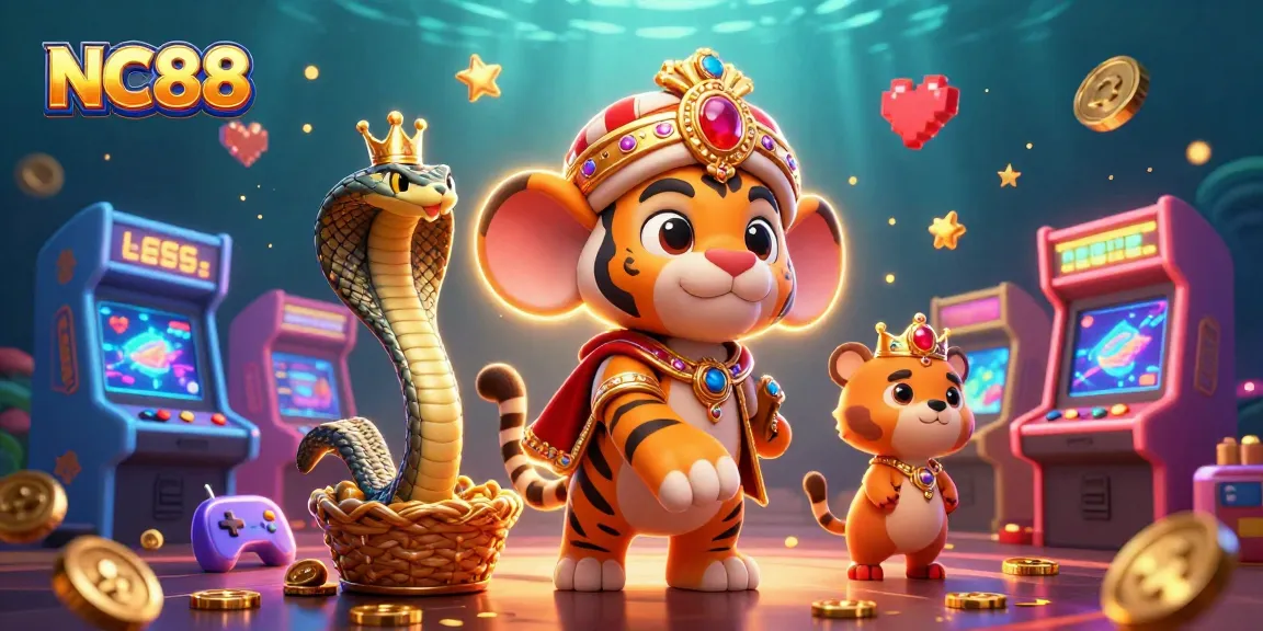 Experience thrilling gameplay with NC88, featuring a cartoon maharaja tiger and jewel-encrusted elements.