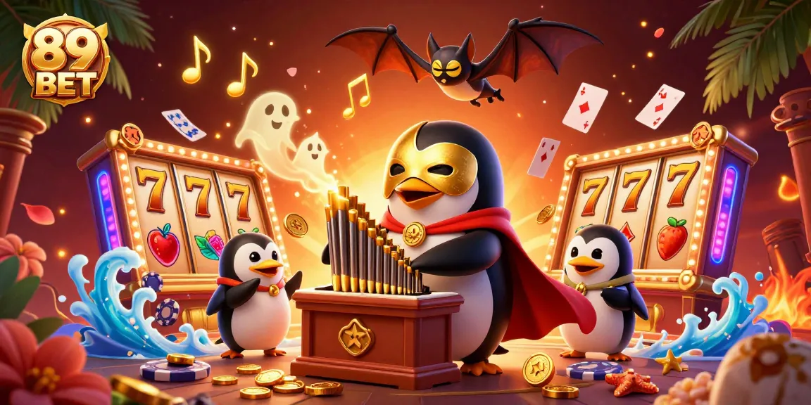 Experience the excitement of 89 BET with a lively casino scene featuring cartoon characters and vibrant game elements.