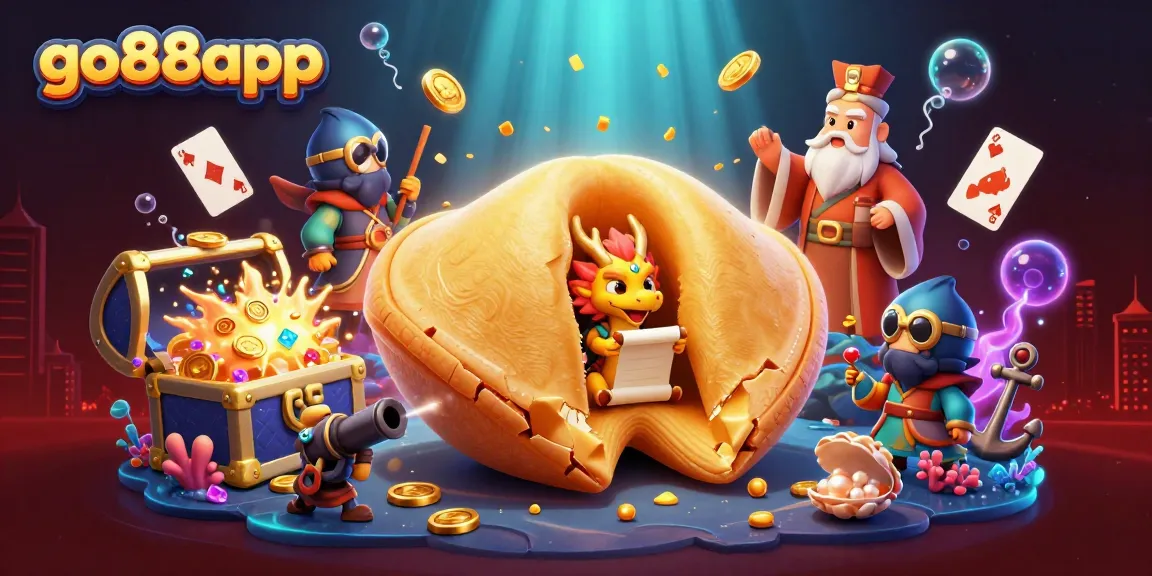 Engage with the go88app experience in a vibrant 3D scene of fortune symbols and treasures.