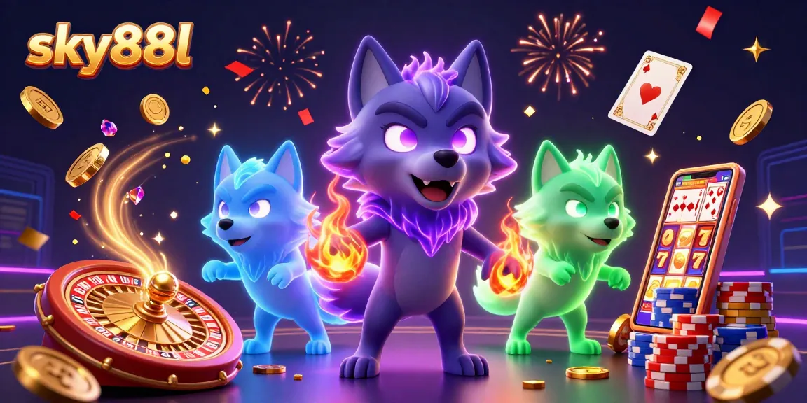 Experience the excitement of sky88l with glowing wolves, golden coins, and dynamic casino elements!