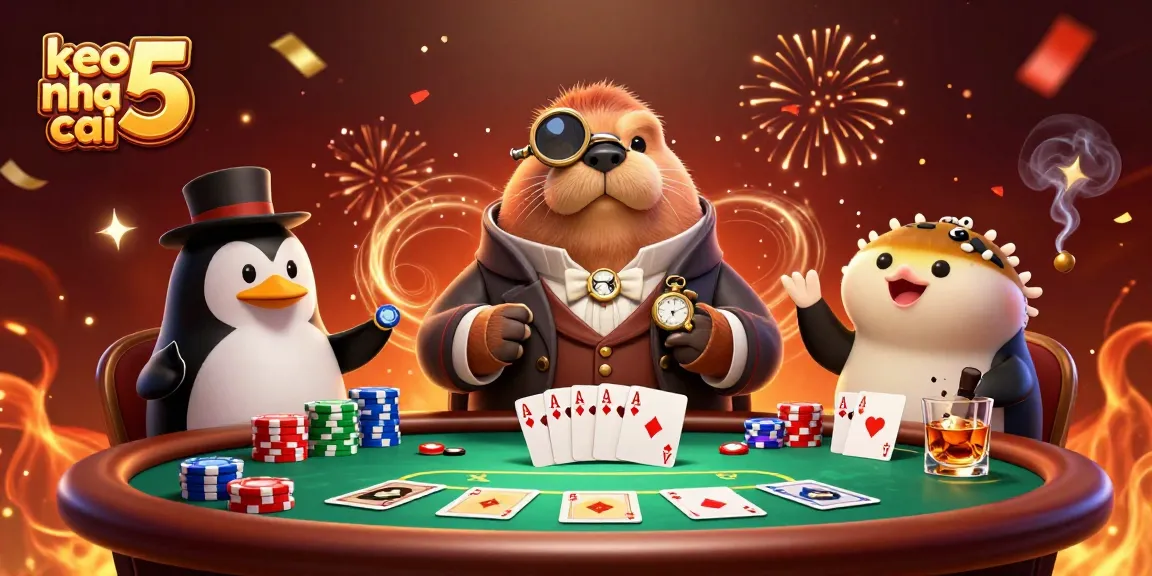Engage with keo nha cai 5 at an underwater poker table featuring a jolly walrus and fascinating players.