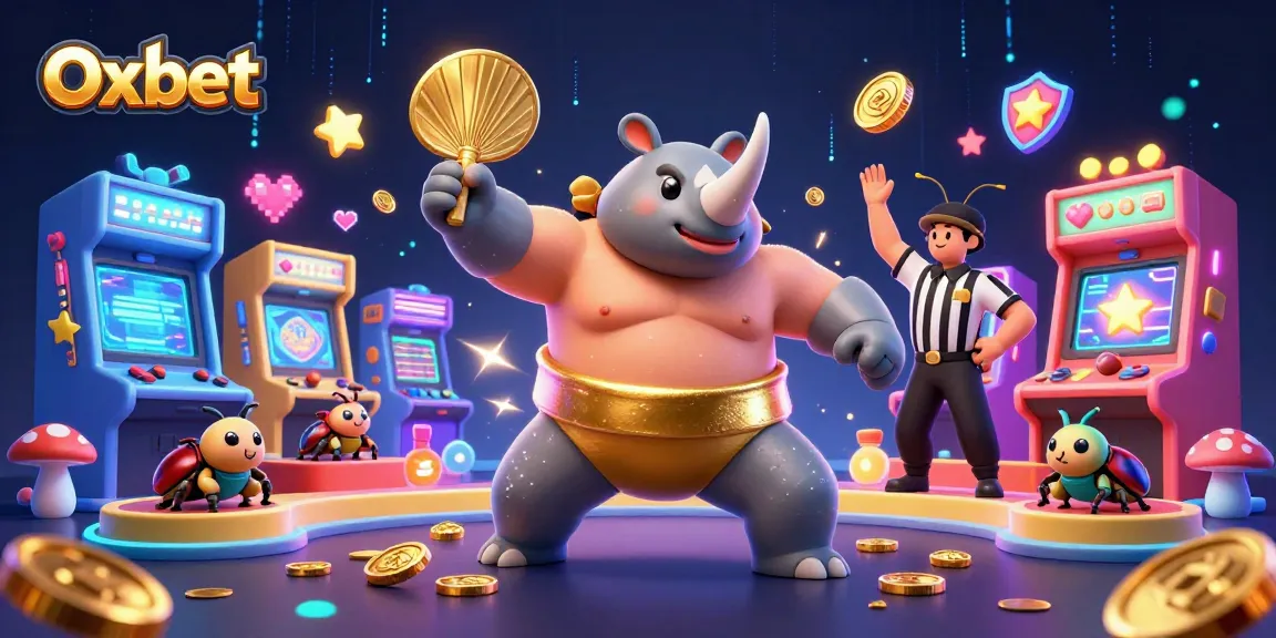 Oxbet brings excitement with a dynamic 3D illustration showcasing a beetle champion and vibrant casino elements.
