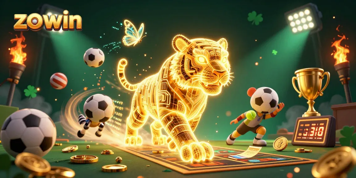 Immerse yourself in the zo win experience with a dazzling 3D casino featuring a golden tiger and vibrant game elements.