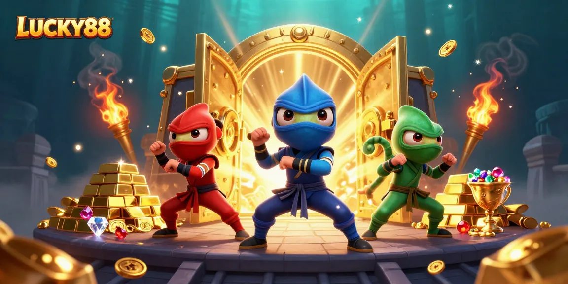 Experience the excitement with LUCKY88's vibrant 3D ninja scene showcasing thrilling treasure.