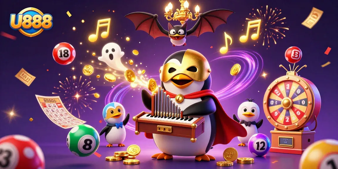Experience the thrilling U888 casino adventure with golden coins, lottery dynamics, and vibrant celebration!