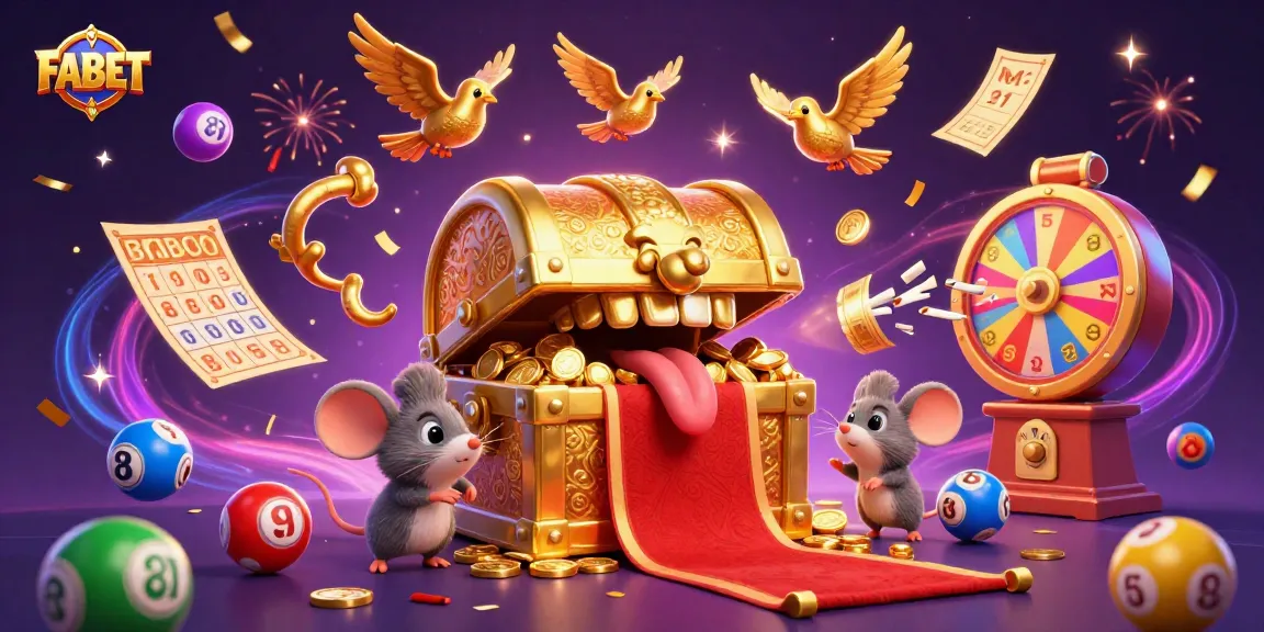 FABET offers vibrant lottery excitement with bouncing balls and celebratory elements in a colorful illustration.