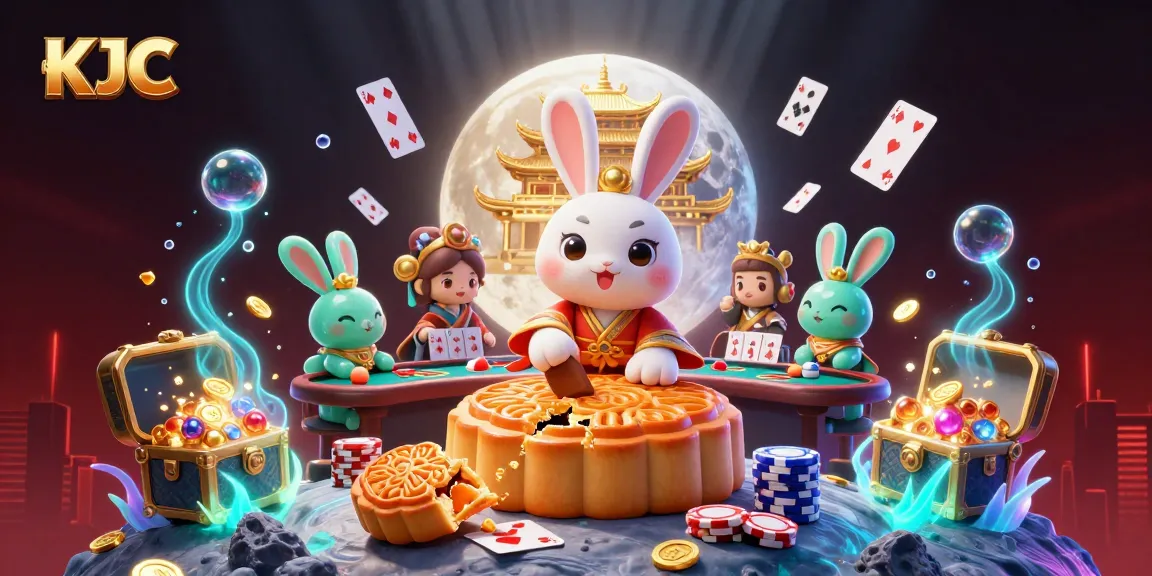 KJC promotes a vibrant casino experience featuring a folklore-inspired scene with poker chips and playful elements.