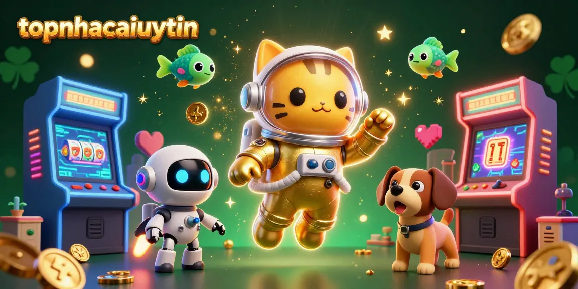 Join the excitement at topnhacaiuytin with colorful 3D arcade elements in a vibrant casino setting.