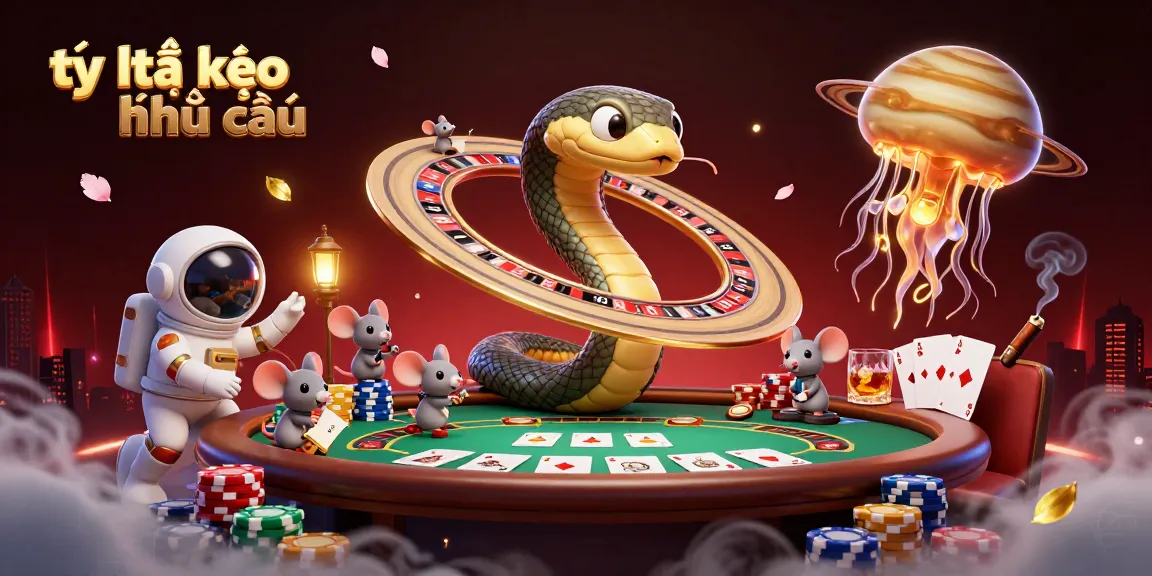 Engage with tỷ lệ kèo nhà cái through a cosmic casino scene featuring unique characters and vibrant gameplay elements.