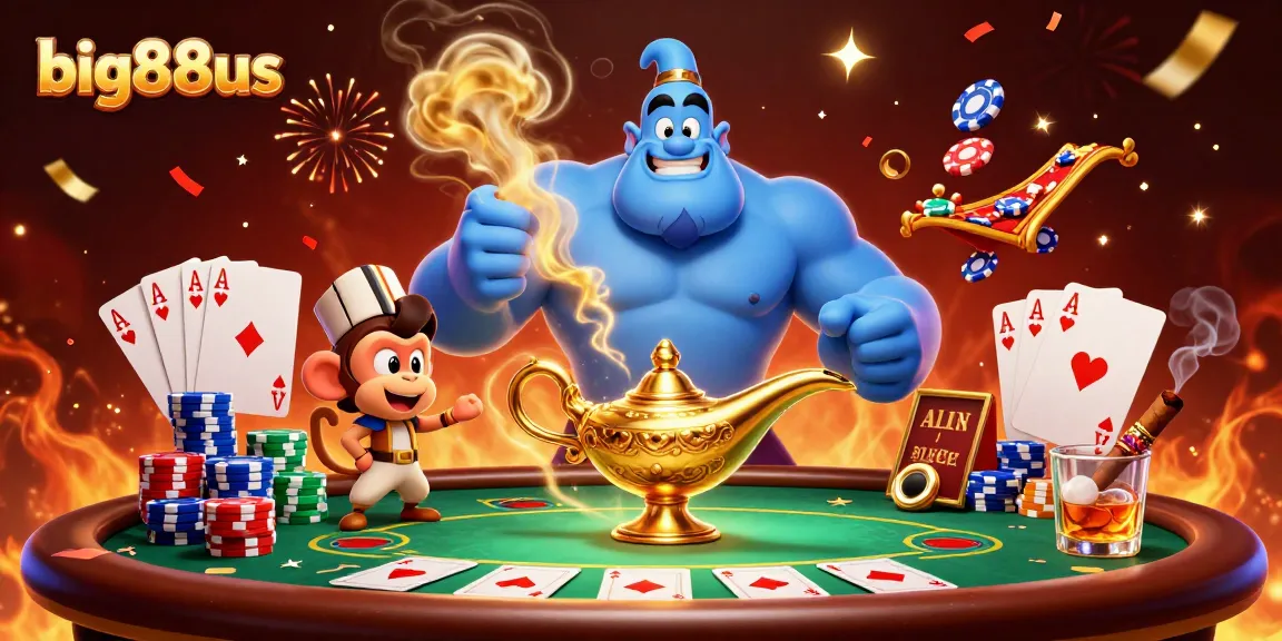 Experience big88us with this vibrant 3D casino illustration showcasing poker gaming and excitement.