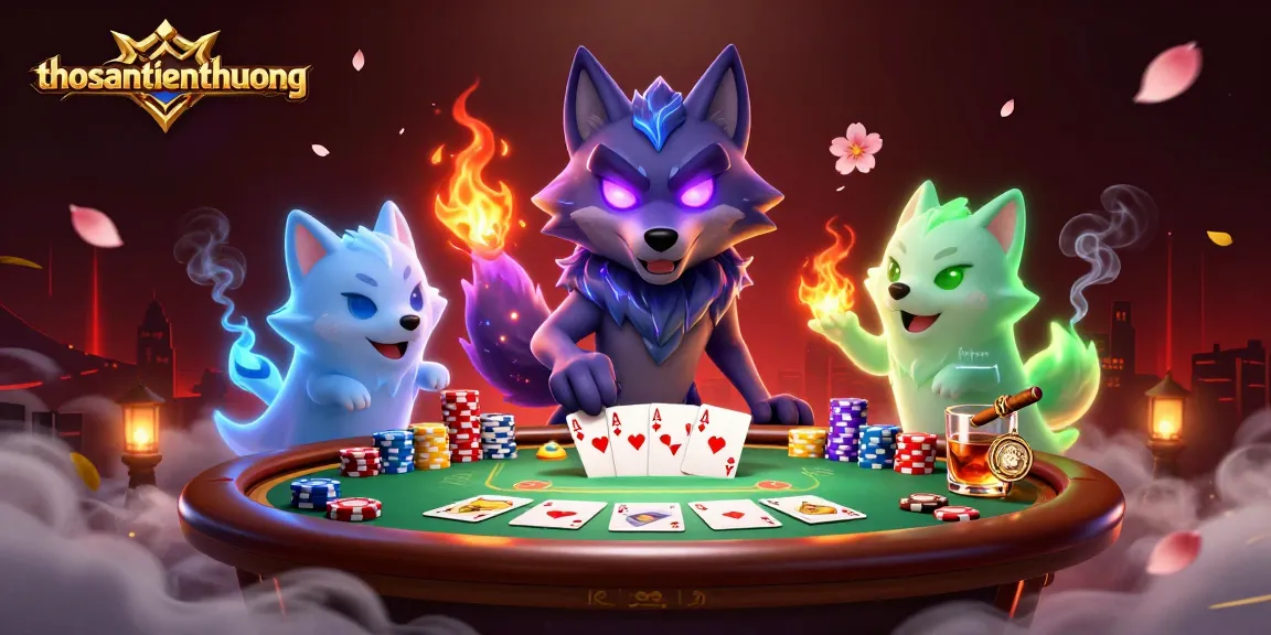 Engage with thosantienthuong in an electrifying poker scene featuring spectral wolves and vibrant chips.