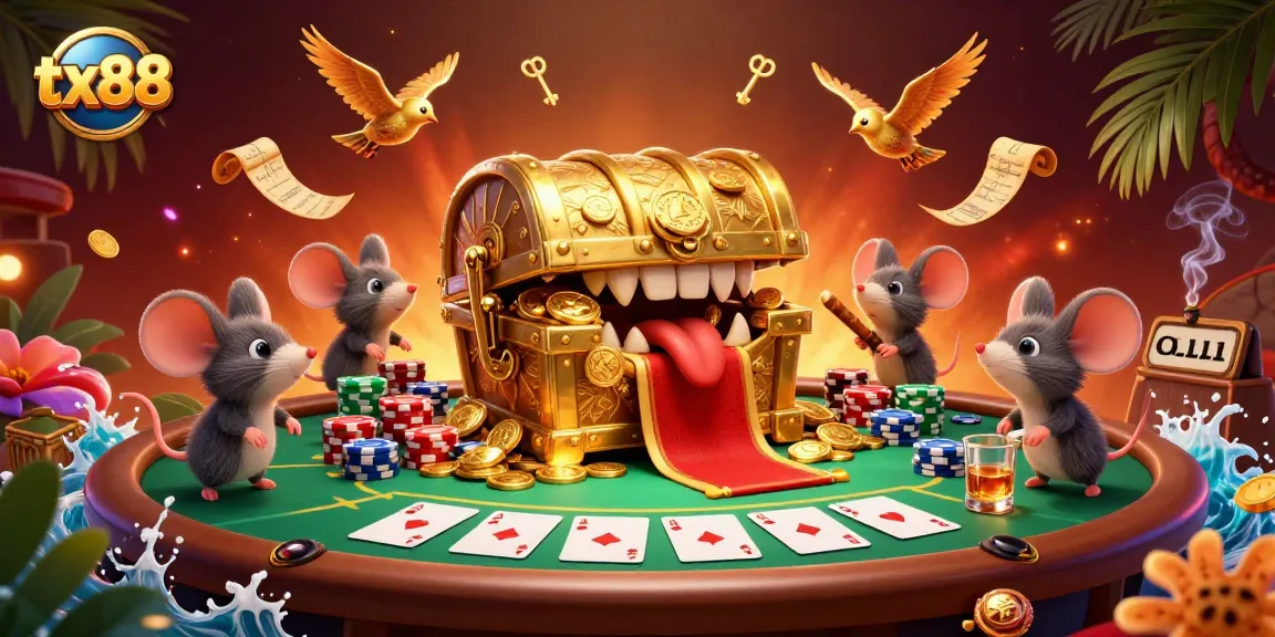 Experience thrilling adventures at tx88 with a treasure chest luring adventurers in dynamic casino settings.