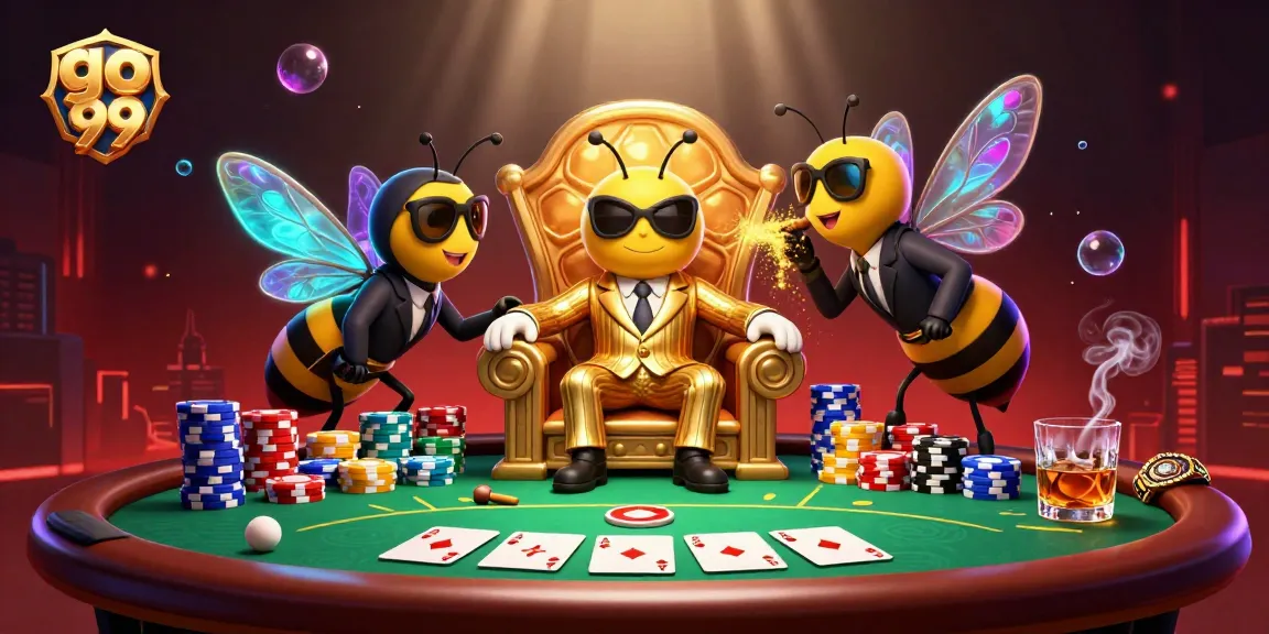 Experience high-stakes poker action with go 99 in a vibrant 3D casino scene.