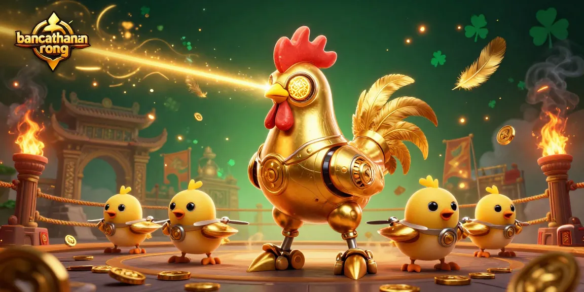 Engage in action with bancathanrong's animated golden rooster robot and drones in a dynamic casino scene.