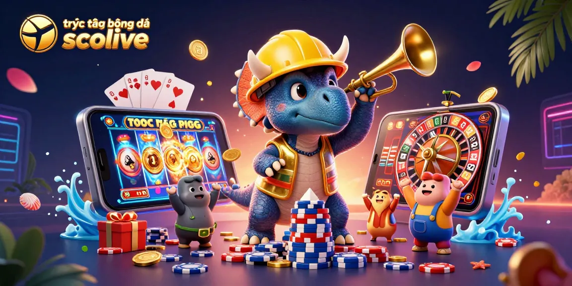 Experience trực tiếp bóng đá socolive with vibrant celebrations, poker chips, and dynamic gaming elements.