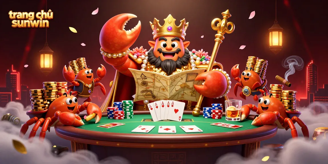 Experience the excitement of gameplay on trang chủ sunwin with a grand golden crab emperor amidst dramatic poker elements.
