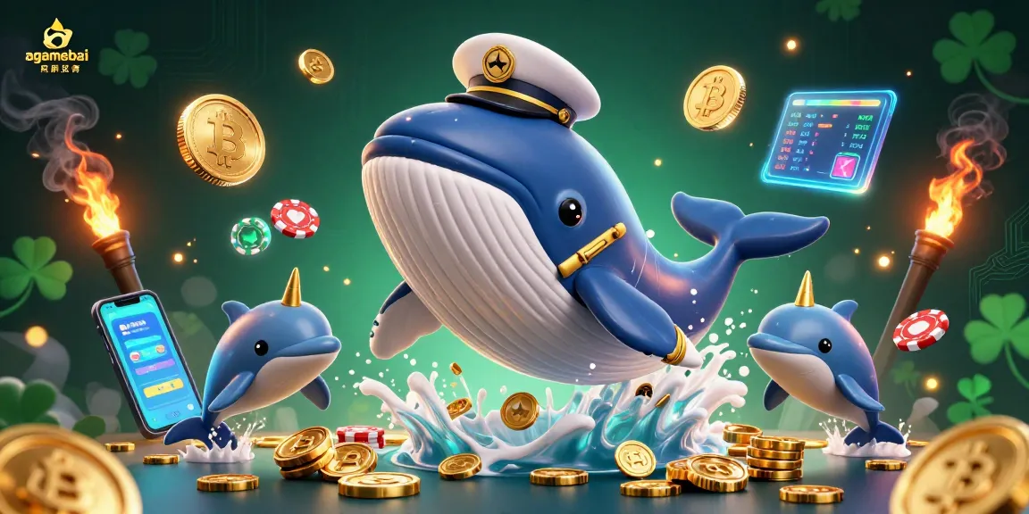 Engage with agamebai at a vibrant casino scene featuring a majestic whale and playful dolphins.