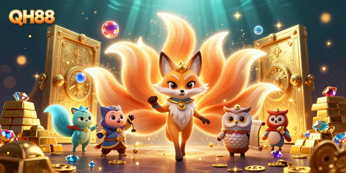 Experience thrilling QH88 adventure with colorful characters and treasure in a vibrant casino setting.