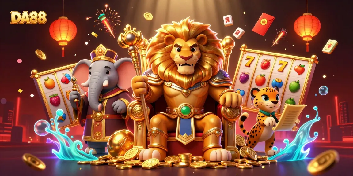 Experience thrilling gameplay with DA88's vibrant casino world, featuring engaging slot machines and iconic symbols.