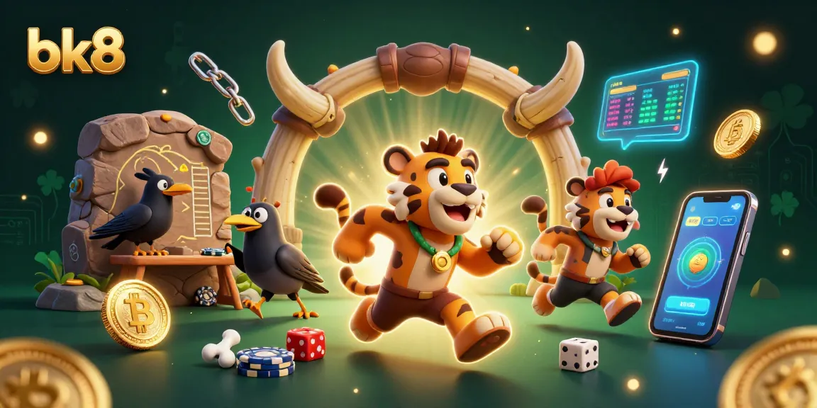 Experience thrilling plays at bk8 with captivating 3D characters, neon crypto coins, and engaging casino elements.
