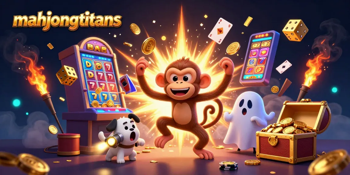 Engage with mahjongtitans as the playful monkey juggles golden casino treasures in a haunted casino.