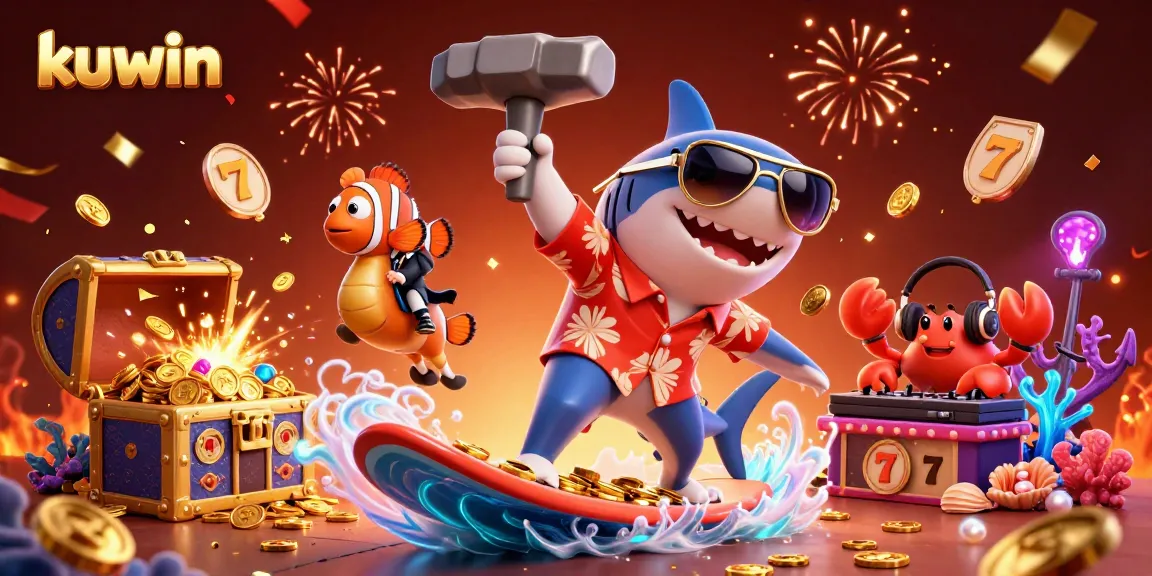 Kuwin immerses players in a vibrant casino underwater adventure with characters embracing thrilling games and excitement.