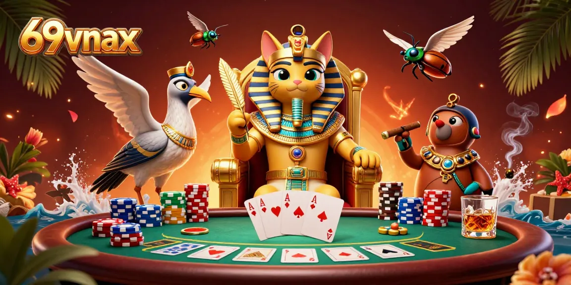 Experience thrilling gameplay at 69vnax with an exciting poker table and lively characters.