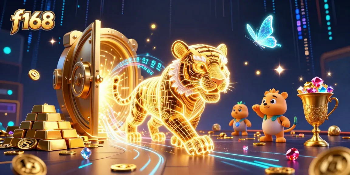 Engage with the thrilling world of f168 as the golden tiger prowls through a vibrant digital casino landscape.