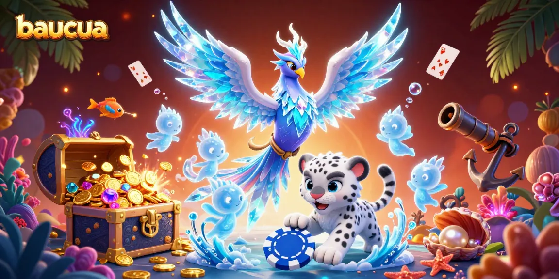 Experience fortune and excitement with baucua's vibrant, ice-themed illustration showcasing gaming elements.