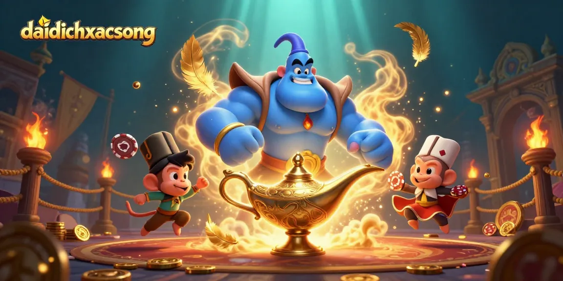 Experience the thrilling world of daidichxacsong as the blue genie emerges amidst golden casino elements.
