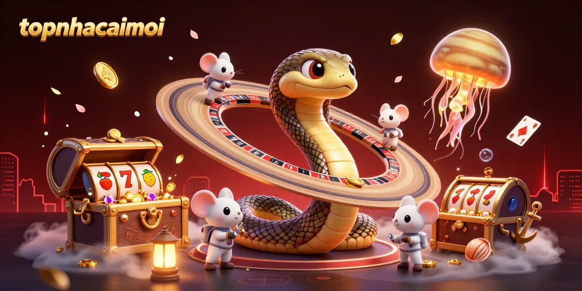 Place bets in the exciting world of topnhacaimoi casino with vibrant 3D characters and slot reels.