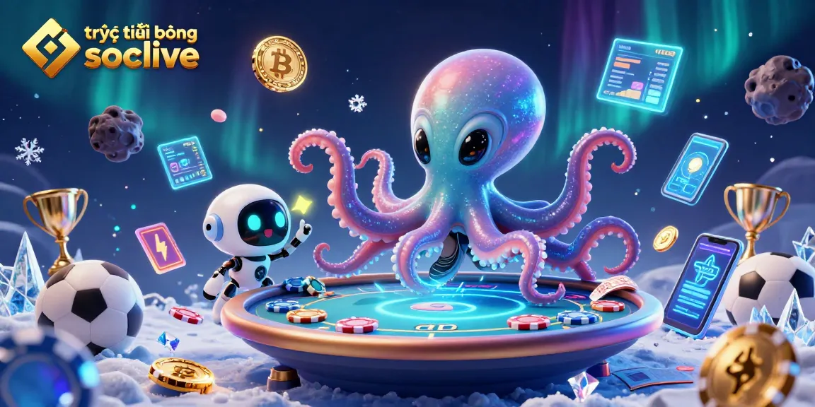 Engage with trực tiếp bóng đá socolive through a whimsical alien octopus at a poker table in space.