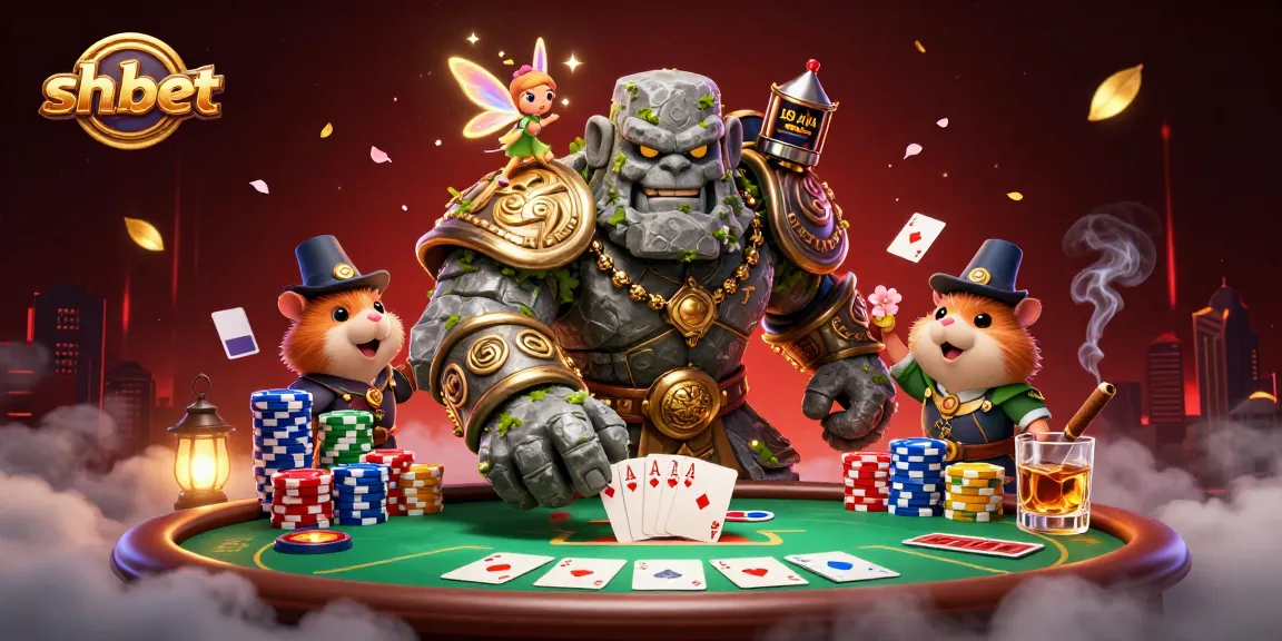 Engage in thrilling action with sh bet at this 3D casino scene featuring poker elements.