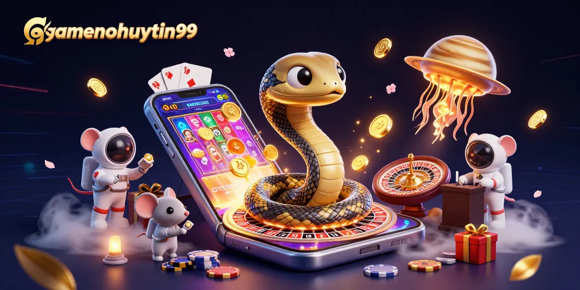 Engage with gamenohuuytin99 as mice gamble on Saturn's roulette rings amid vibrant cosmic elements.