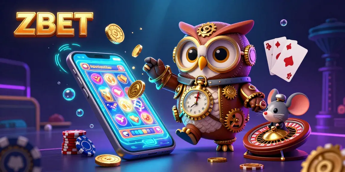 ZBET players engage with slot games and casino excitement in a vibrant 3D scene.