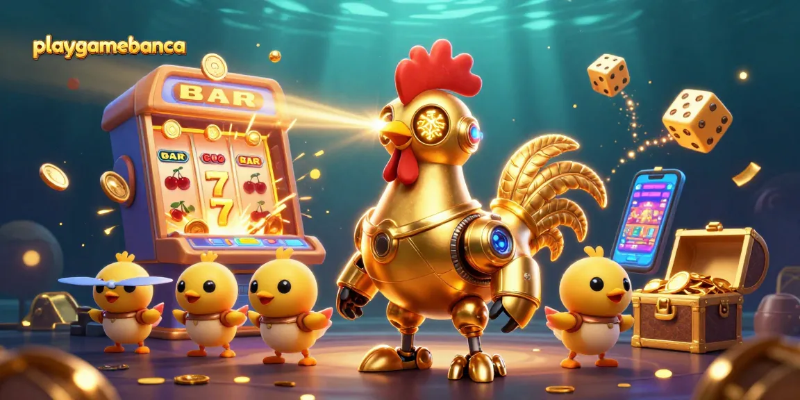 Experience thrilling wins with playgamebanca's vibrant 3D casino illustration showcasing action-packed gaming excitement.