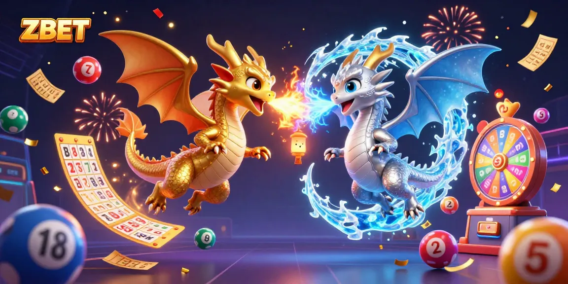 ZBET energizes players with vibrant lottery elements and dynamic dragons in a thrilling casino scene.